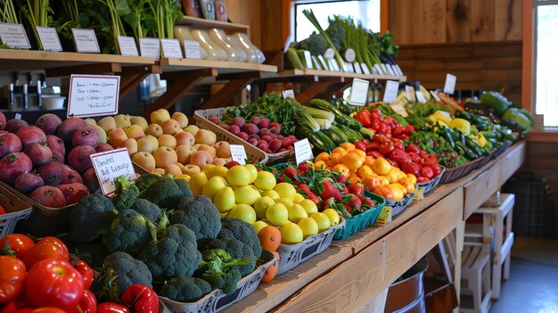 Frisches und ökologisches Gemüse und Obst wird auf einem örtlichen Bauernmarkt verkauft