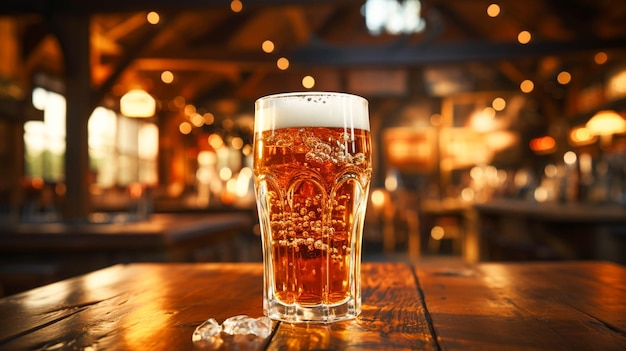 Frisches und schaumiges Getränk in einem Pintglas in einem rustikalen Pub