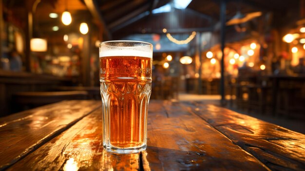 Foto frisches und schaumiges getränk in einem pintglas in einem rustikalen pub