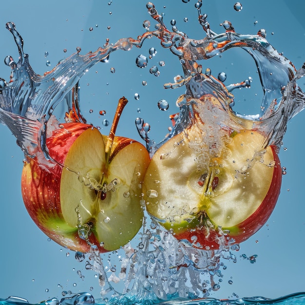Frischheit Spritz Apfel Hälften in Wasser getränkt