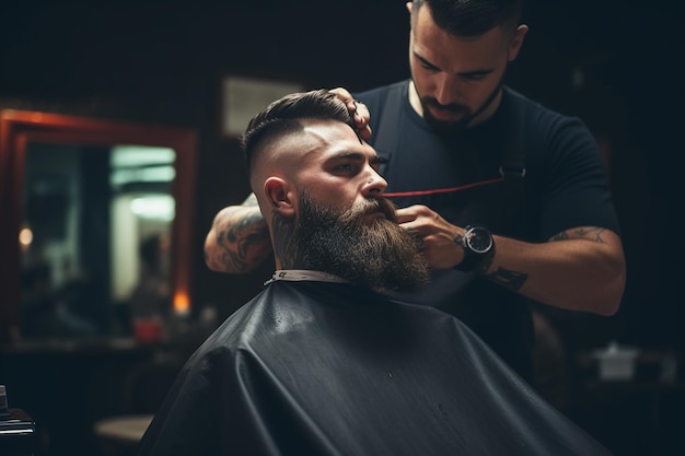Friseur schert den Bart in Nahaufnahme im Barber Shop Generative von Ai
