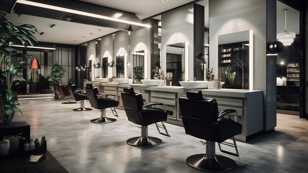 Friseursalon-Interieur mit Styling-Stationen