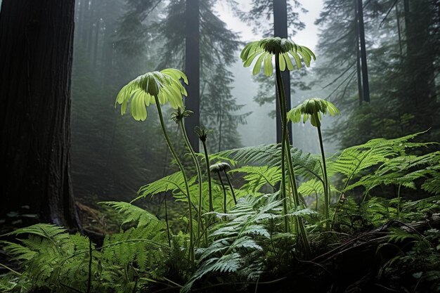 Foto fritillaria y helechos en un bosque