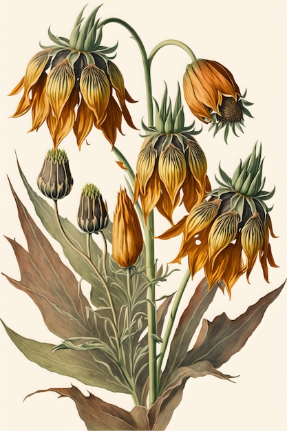 Fritillaria imperialis Pflanze, Aquarellmalerei