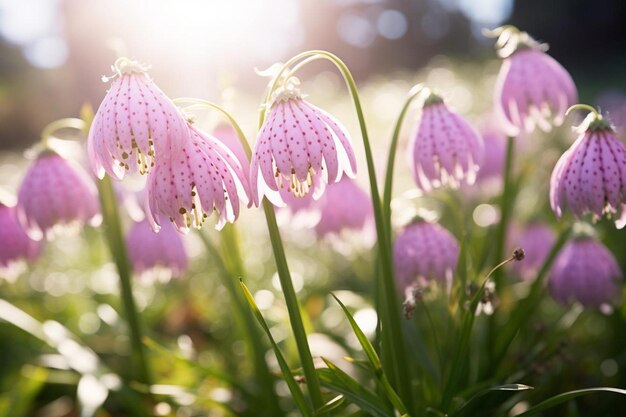 Foto fritillaria en un jardín de lirios