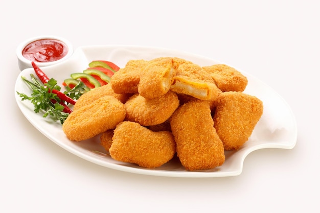 Frito sin gluten cornflake migajas de pollo nuggets como una estrella en él