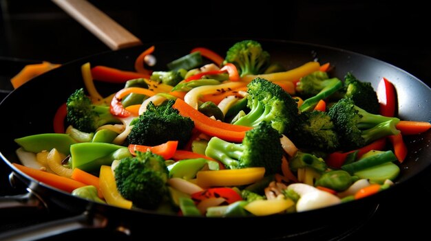 Frito de verduras coloridas con una variedad de verduras vibrantes