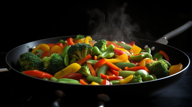 Frito de verduras coloridas con una variedad de verduras vibrantes