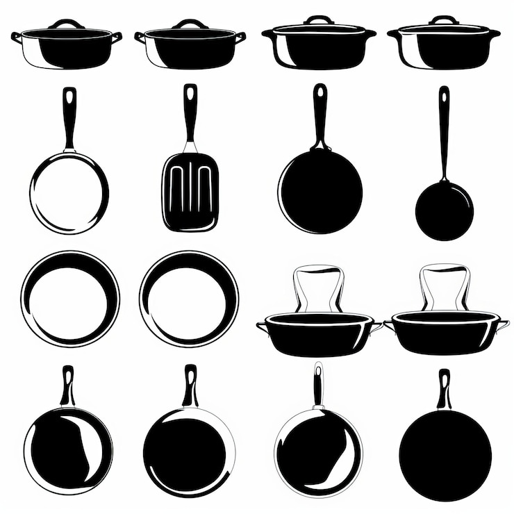 Foto fritterpfanne-symbol leeres nicht klebendes kochgeschirr zeichen nicht-klebiges symbol pfanne saucepan emblem pfanne isoliert