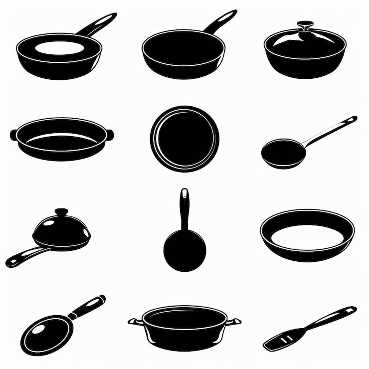 Foto fritterpfanne-symbol leeres nicht klebendes kochgeschirr zeichen nicht-klebiges symbol pfanne saucepan emblem pfanne isoliert