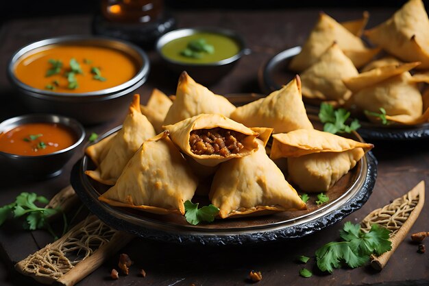 Frittierte Samosas und Knödel als Gourmet-Vorspeise