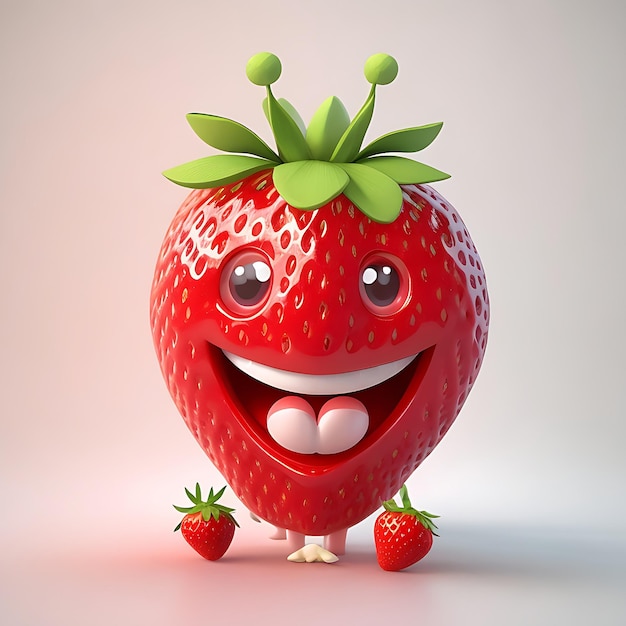 Fröhliche 3D-Strawberry-Zeichentrickfigur