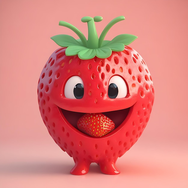 Fröhliche 3D-Strawberry-Zeichentrickfigur