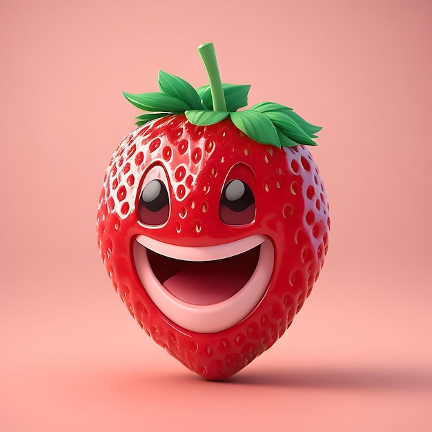 Fröhliche 3D-Strawberry-Zeichentrickfigur