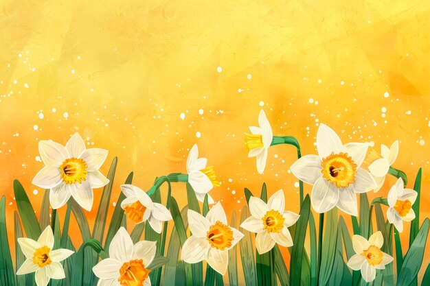 Fröhliche Aquarelle von Narzissen vor einem sonnigen gelben Hintergrund perfekt für die Feier der Ankunft des Frühlings Generative KI