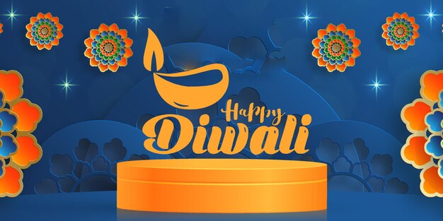 Foto fröhliche diwali-einladungsgrußkarte mit vektorillustration auf blauem hintergrund