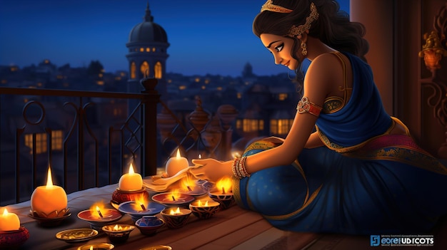 Fröhliche Diwali-Illustration des brennenden Diya auf einem fröhlichen Diwali-Diwali-Feierfest der Lichter mit Hintergrund