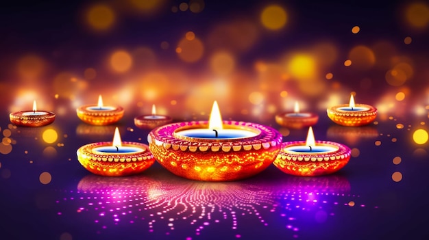 Fröhliche Diwali-Vektorillustration. Designvorlage für festliche Diwali-Karte mit goldenen Lichtern der Lampe in Farbe