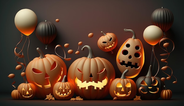 Fröhliche Halloween-Bannervorlage mit Halloween-Kürbis und Halloween-Elementen, Ai Generated