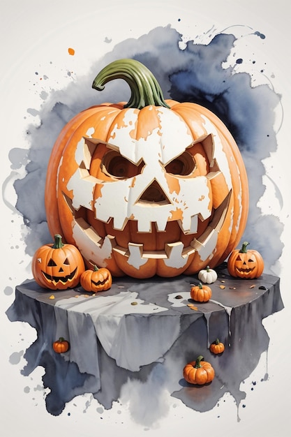 Fröhliche Halloween-JackOLantern-Aquarellmalerei auf weißem Hintergrund