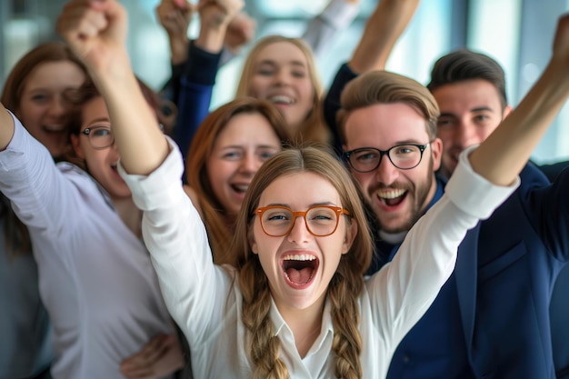 Foto fröhliche junge geschäftsleute fröhlich und optimistisch