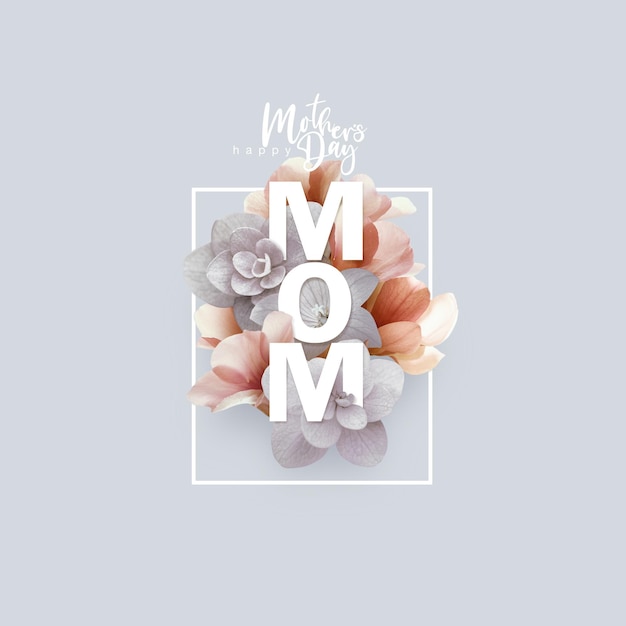 Fröhliche Kalligrafie zum Muttertag mit BlütenblumenhintergrundSymbole der Liebe mit Kopierraum für Texte