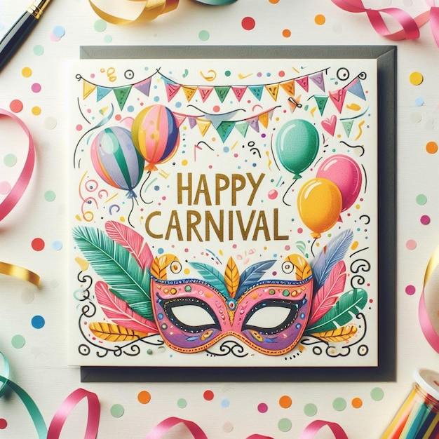 Foto fröhliche karnevalskarten mit lebendigen bildern, die den festlichen geist in jedem detail einfangen