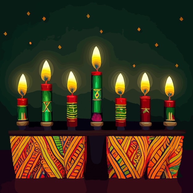 Fröhliche Kwanzaa-Illustrationsfeier des afroamerikanischen Kulturhintergrunds mit Kerzen