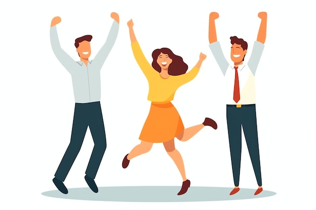 Foto fröhliche menschen springen und jubeln und feiern den sieg. erfolgreich siegreich und glücklich im flachen cartoon