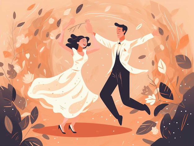 Fröhliche tanzende Braut und Bräutigam Clipart