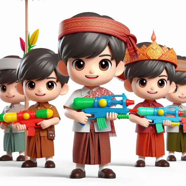 Fröhliche und niedliche Jungenfigur mit Wasserpistole für das Khmer-Neujahr oder Songkran Illustration