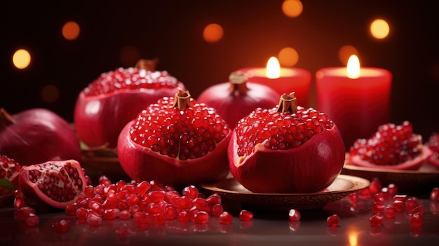 Fröhliche Yalda-Nacht Wintersonnenwende-Fest Die Geburt der Sonne oder des Mondes Copyspace-Hintergrund für Text Trauben Granatapfel Wassermelone