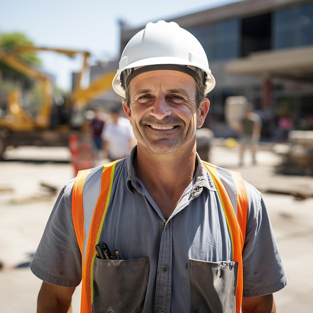 Fröhlicher älterer Arbeiter auf der Baustelle