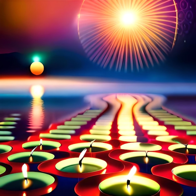 Fröhlicher Diwali-Hintergrund mit Diya und Lichtern