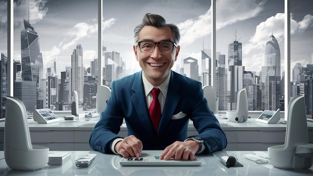 Fröhlicher Geschäftsmann mit Brille im Büro