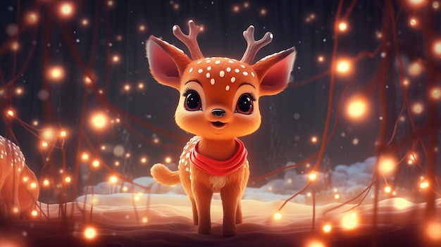 Fröhlicher, kleiner, süßer und entzückender KAWAI-Hirsch im Weihnachtsoutfit