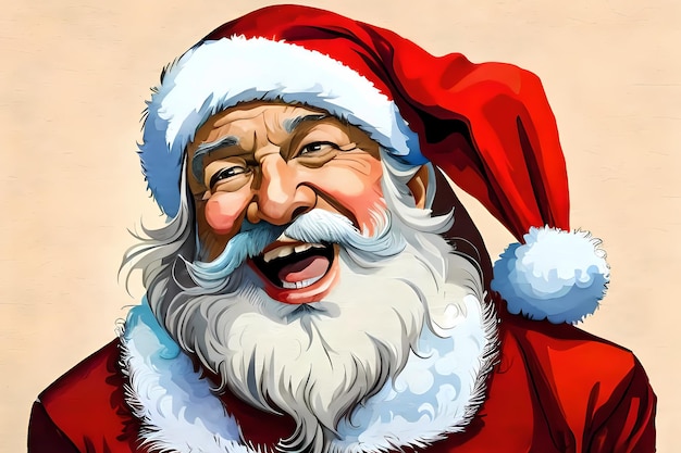 Fröhlicher lachender Weihnachtsmann. Generative KI-Illustration im Retro-Malstil für Weihnachten