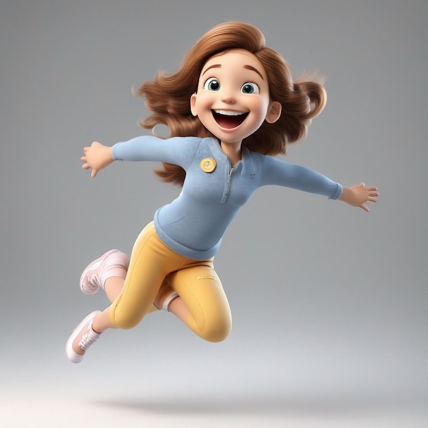 Fröhlicher Mädchen-Cartoon mit großem lächelndem Springen, generiert von KI
