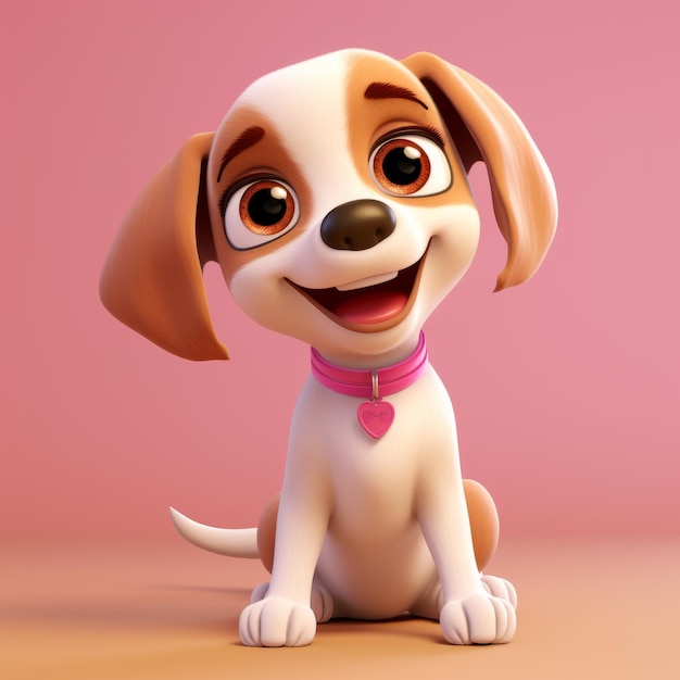 Fröhlicher rosa Baby-Beagle, der 3D-Render-Hintergrund trainiert