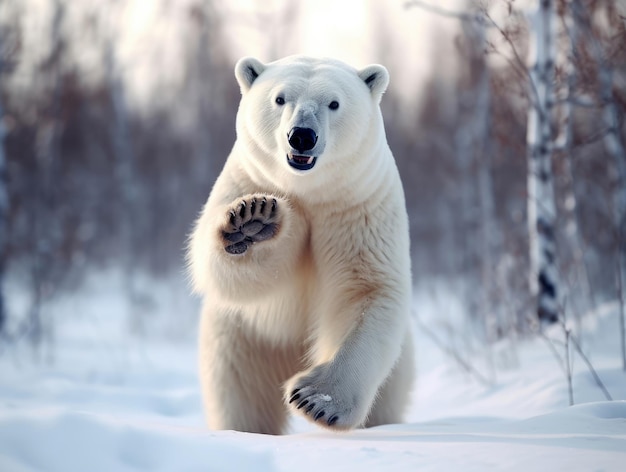 Fröhlicher und lustiger arktischer Bär im Winter