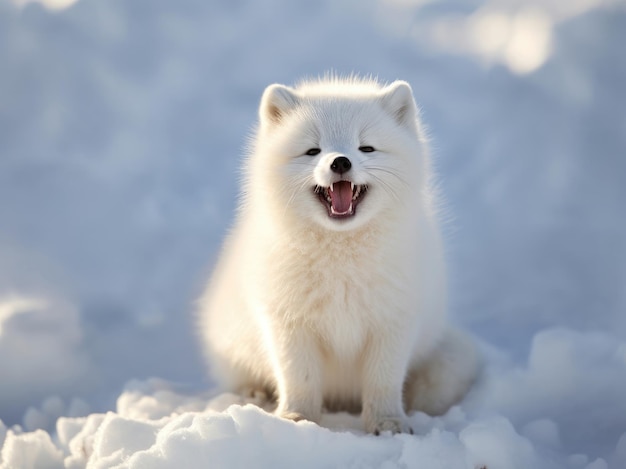 Fröhlicher und lustiger Polarfuchs im Winter