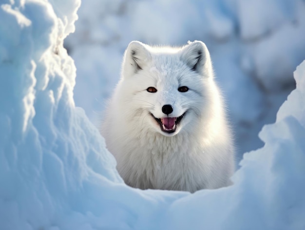 Fröhlicher und lustiger Polarfuchs im Winter