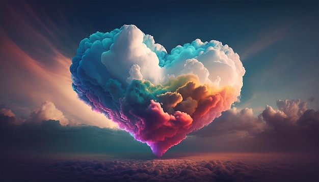 Fröhlicher Valentinstag mit Liebesherz in den Wolken und pastellfarbenem abstraktem Hintergrund Generative Ai