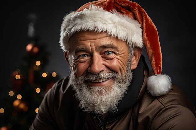 Fröhlicher Weihnachtsmann mit Brille lächelnd