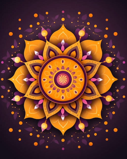 Fröhliches Diwali-Design mit goldenen Blumen und lila Hintergrund