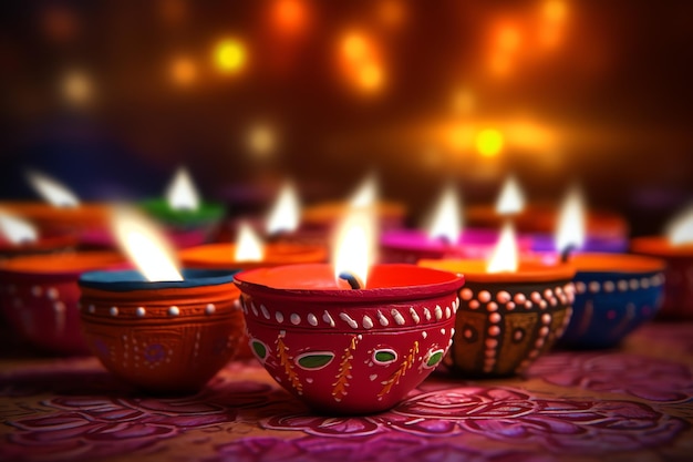 Fröhliches Diwali- oder Deepavali-traditionelles indisches Fest mit Ton-Diya-Öllampe, indisches Hindu-Fest