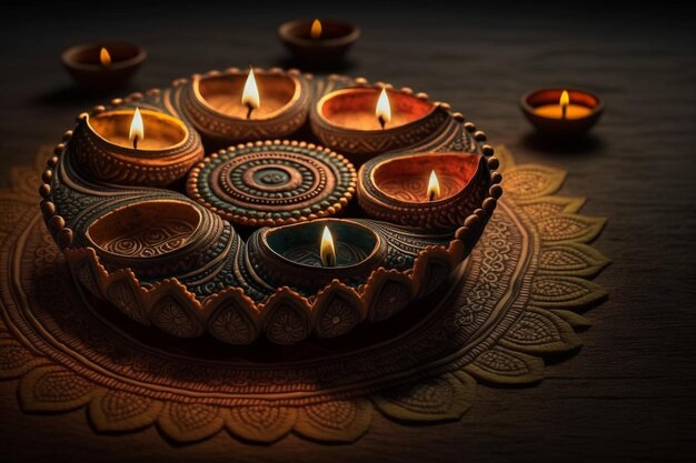 Fröhliches Diwali- oder Deepavali-traditionelles indisches Fest mit Ton-Diya-Öllampe, indisches Hindu-Fest