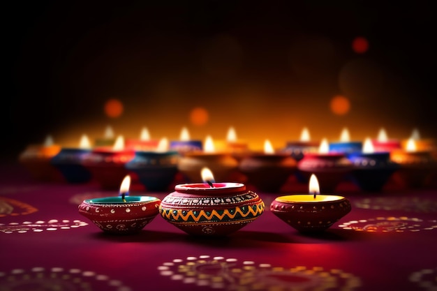 Fröhliches Diwali- oder Deepavali-traditionelles indisches Fest mit Ton-Diya-Öllampe, indisches Hindu-Fest