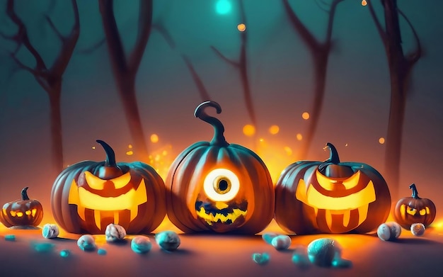 Fröhliches Halloween-Schriftzugkonzept mit Halloween-Hintergrund, generiert von KI