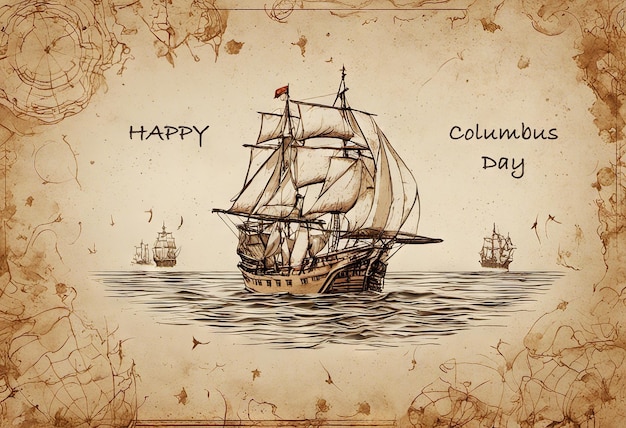 Fröhliches Kolumbus-Tagesbanner mit Schiffsillustration